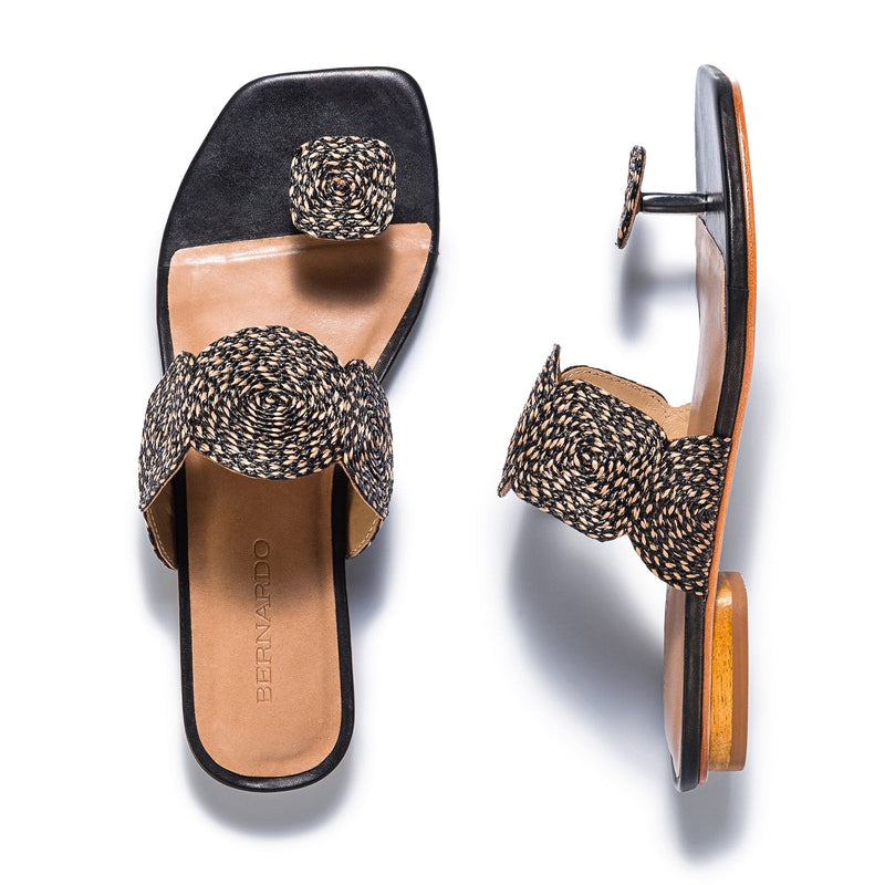 Bernardo Palermo Raffia Platte Sandalen Dames Zwart | ZCU1511RX