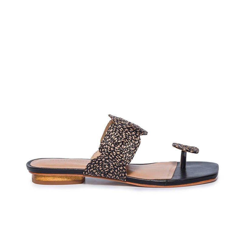 Bernardo Palermo Raffia Platte Sandalen Dames Zwart | ZCU1511RX